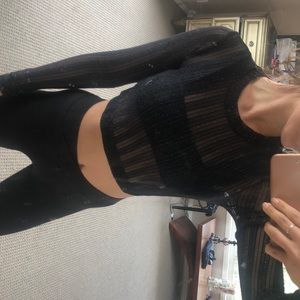 Black sheer long sleeve crop